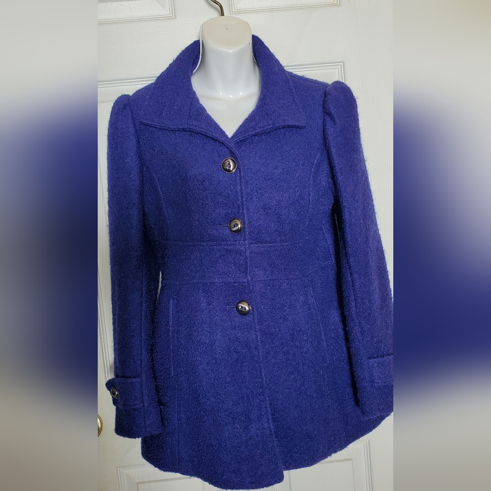  Kenneth Cole New York Wool Blend Peplum Peacoat Royal Blue Women's size 6 reg